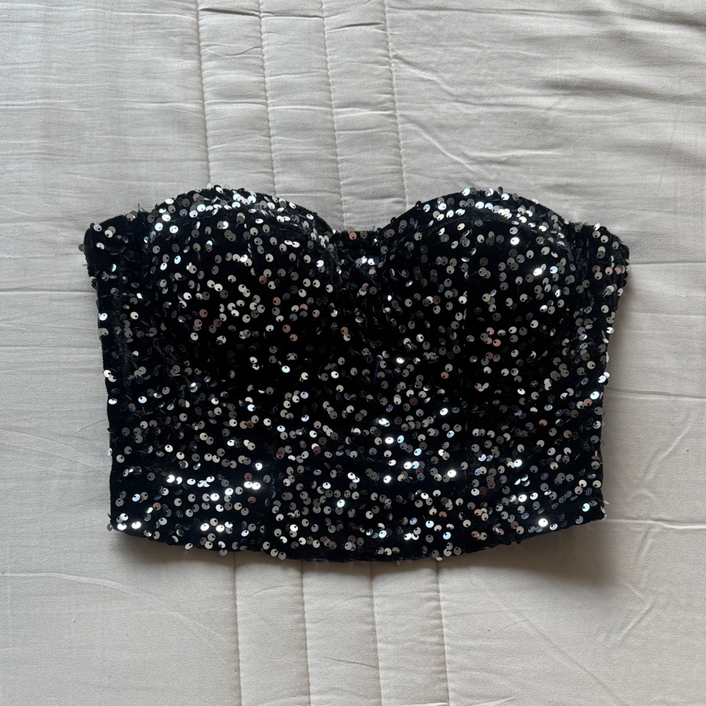Black Sequin Bustier Top